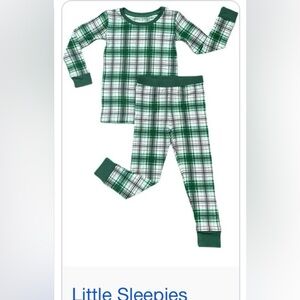 Little Sleepies Kids Pajama Set in Green and White Plaid